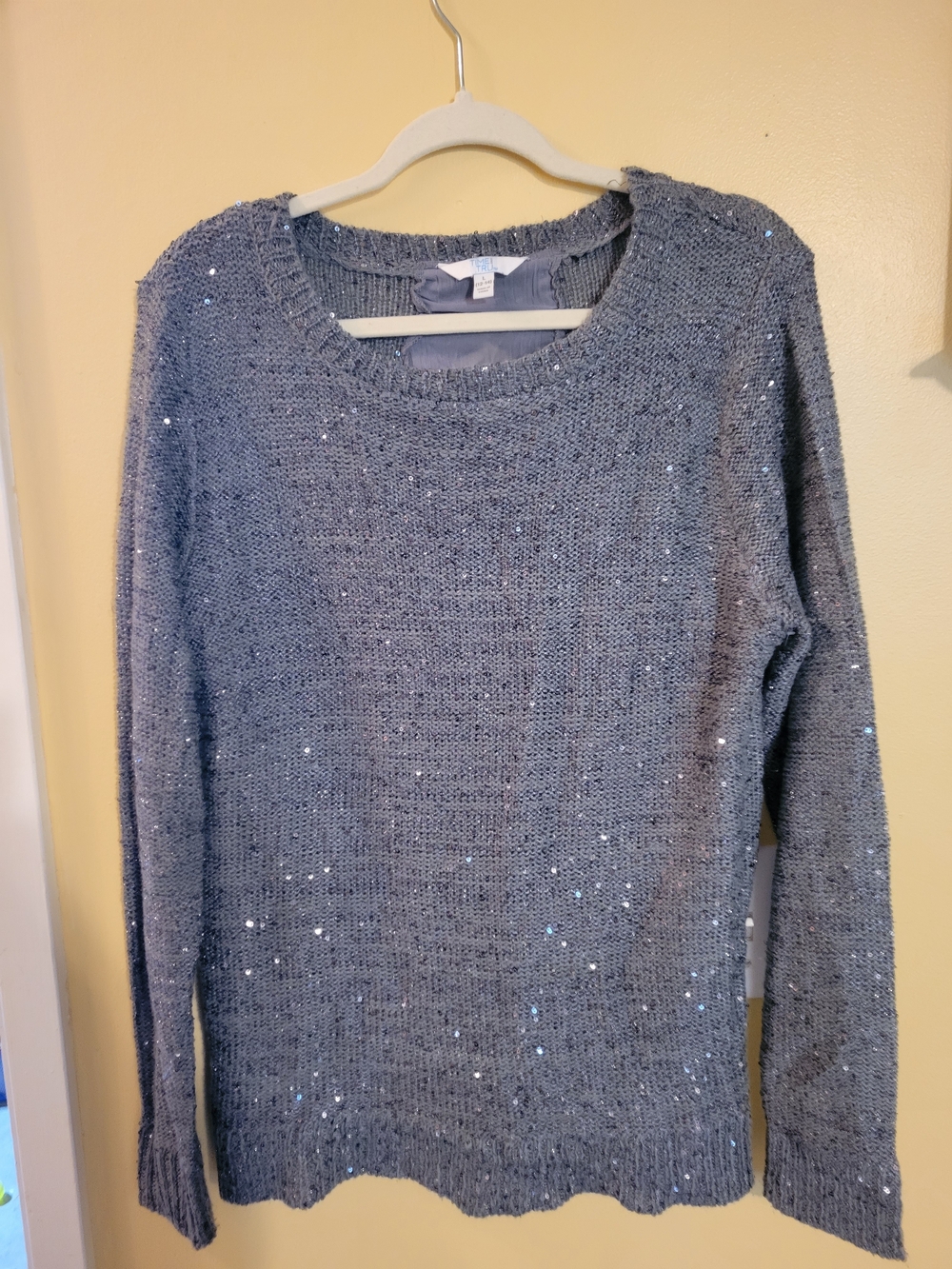 Time and Tru Women's Gray Sequin Crewneck Sweater